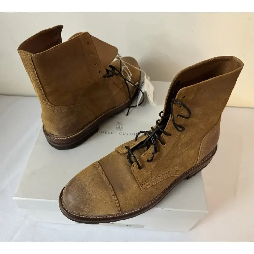 New Brunello Cucinelli Suede Lace Up Cap Toe Combat Boots Size 42EU/9US $1595.00
